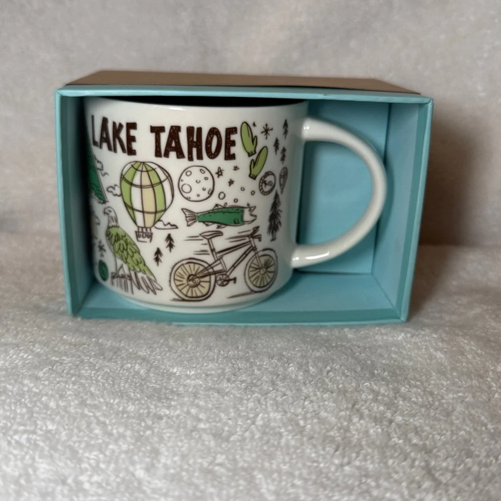 Starbucks Lake Tahoe White Ceramic Mug with Green Interior